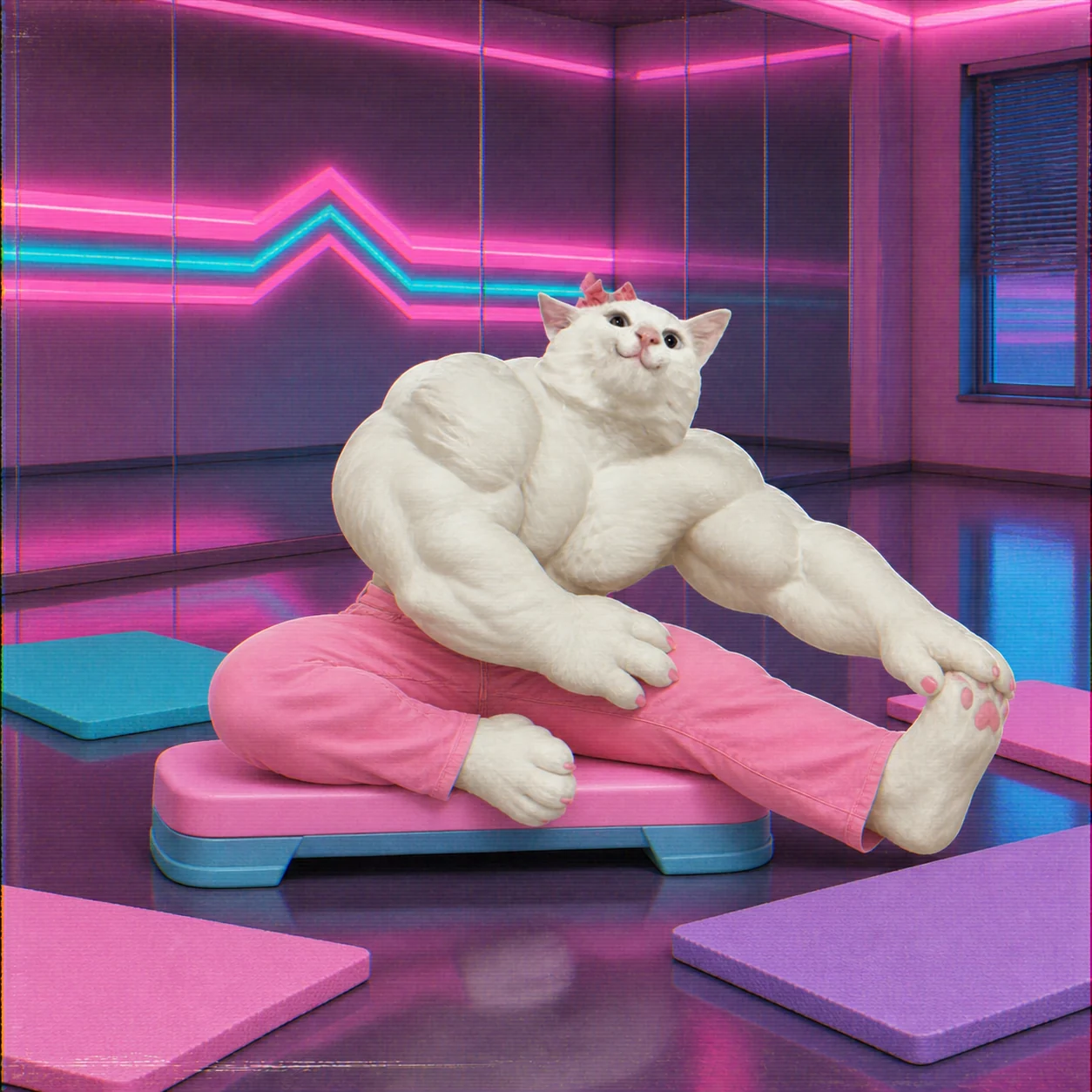 Muscle Cat stretching in the gym